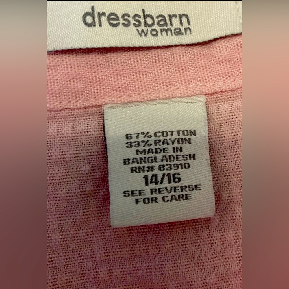 Dress Barn Blouse 14/16 Boho Chic Collared Neck Button Up Short Sleeve Barbie - Picture 5 of 5